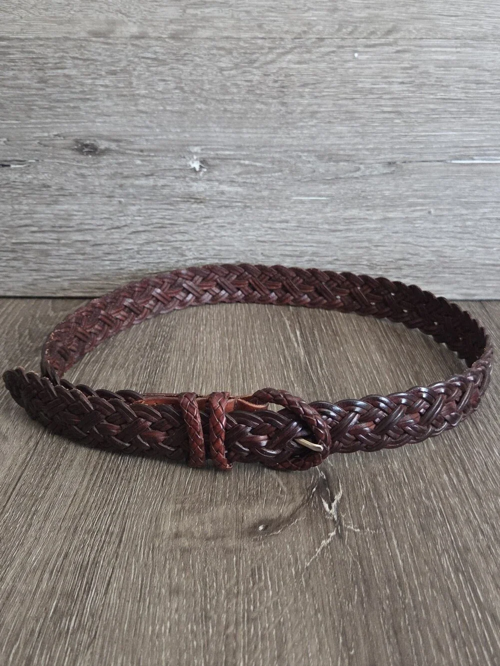 VINTAGE 90s Talbots Brown Woven Braided Leather Belt Medium